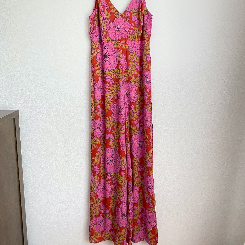 Dee Elly - Size L - Pink Floral Printed Wide Leg Jumpsuit